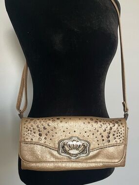 Gold Stud-Accent Kathy Crossbody Bag with Crown Emblem
